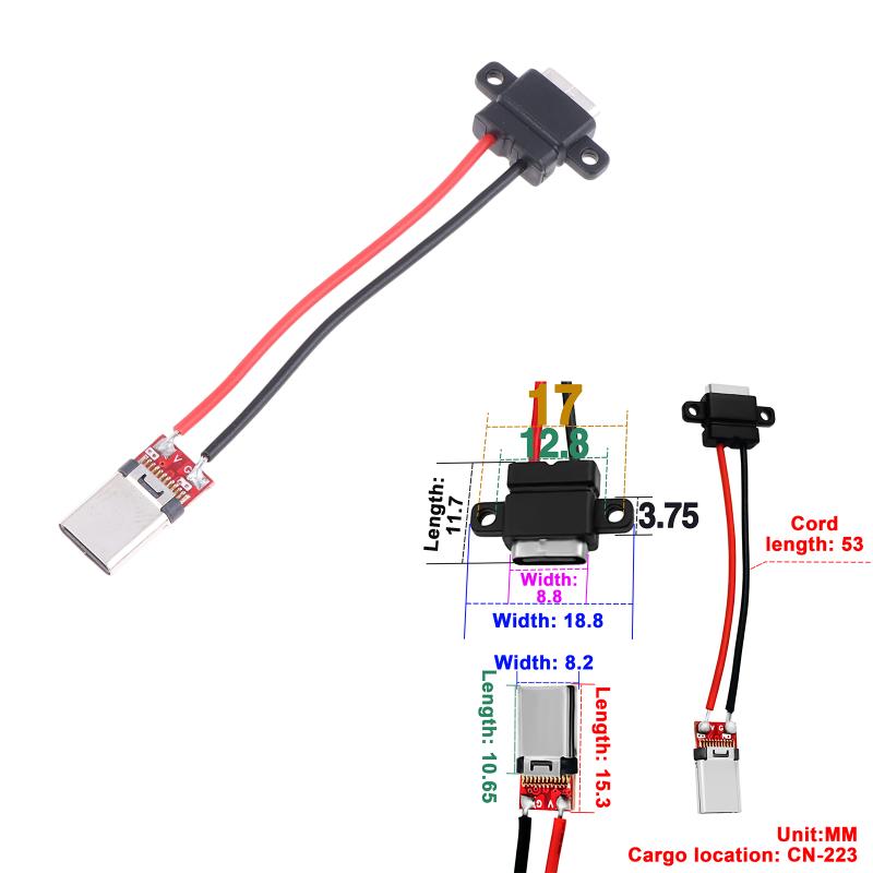 1/3 шт. 3A 5V USB-розетка типа C и USB-розетка типа A с разъемом для кабеля