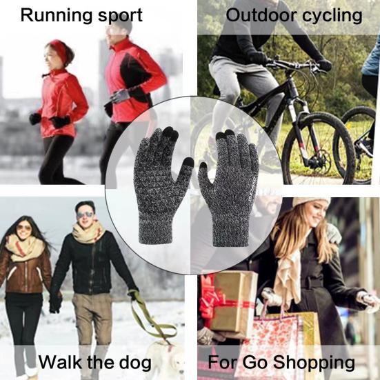 Зимние велосипедные перчатки унисекс, вязаные эластичные перчатки с сенсорным экраном, утолщенные противоскользящие, теплые ветрозащитные, толстые, с пятью пальцами, мягкие женские и мужские перчатки для верховой езды на открытом воздухе