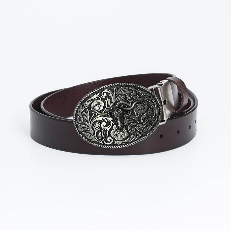 Fashion Personality Western Denim Belt Gold Plated Retro Cow Head Belt Men's Cow Leather Belt