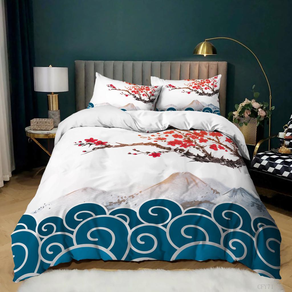 3D Landscape Pattern Quilt and Pillowcase 2/3 Pieces of Ink Painting Style Bedding AU180 * 210 Soft Home Decoration for Women's Rooms