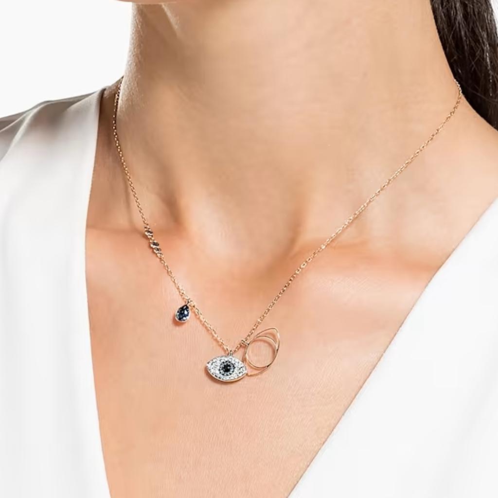Swarovski Swa Символ Сглаз Кристалл Розовое Золото Ожерелье Женское ожерелье Синий 5172560
