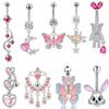 Pink  Pendant Belly Button Ring For Women Stainless Steel Navel Piercing Jewelry Rabbit Heart Bear Butterfly Belly Ring