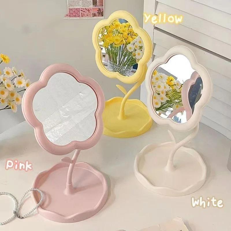1PC Portable Mini Mirror Flower Mirrors Creative Dormitory Mirror For Bedroom Home Decor Rotate Mirror Girls Women New Year Gift