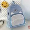 SCIONE New Transparent Schoolbag Large-capacity Contrast Ridge Protection Backpack Two-dimensional Cute Cartoon Cat Backpack