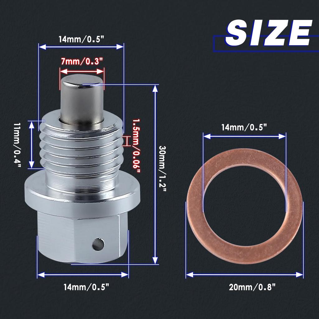 Магнитная пробка для слива масла, усиленный болт для слива масла M14 x 1,5 мм, пробка для слива масла из алюминиевого сплава с 3 гайками для слива поддона картера и шайбами для слива