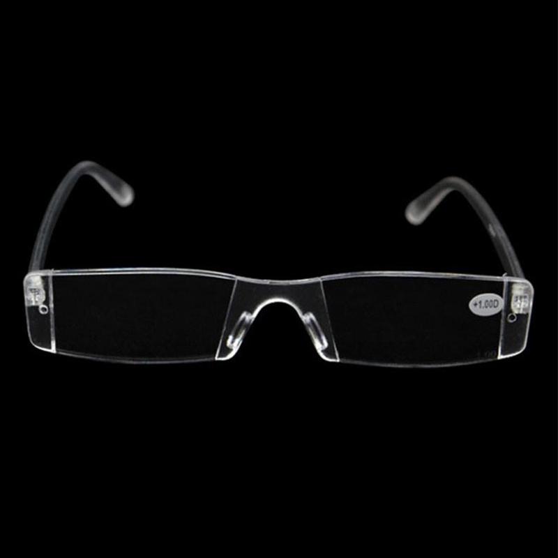 Transparent Presbyopia Reading Glasses Unisex Clear Plastic Fashion Rimless Eyeglasses Resin High Quality