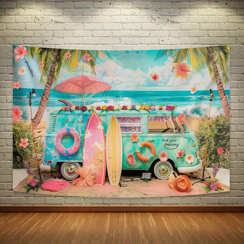 Tropical Beach Adventure Party Backdrop - Durable polyester banner, easy to set up, beach-themed decor for all events