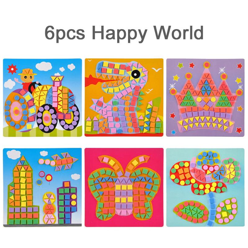 6 шт./лот Детские 3D мозаики из ЭВА, липкие, для самостоятельного изготовления, из пенопласта, ручная работа, мультяшные узоры, креативные развивающие игрушки для детей TMZ