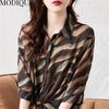 MODIQUE/летняя женская хлопково-льняная блузка больших размеров с принтом, волнистый вырез, летние офисные женские пальто, большие пуговицы-поло