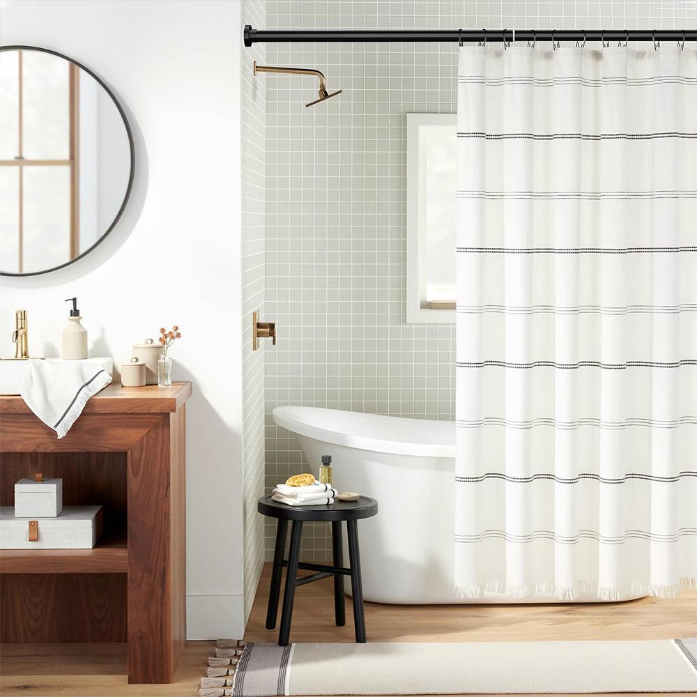 Shower Curtain Rod Extendable Rustproof Adjustable Pole Multi Purpose Curtain Rail Cupboard Wardrobe Hanging Rod No Drilling