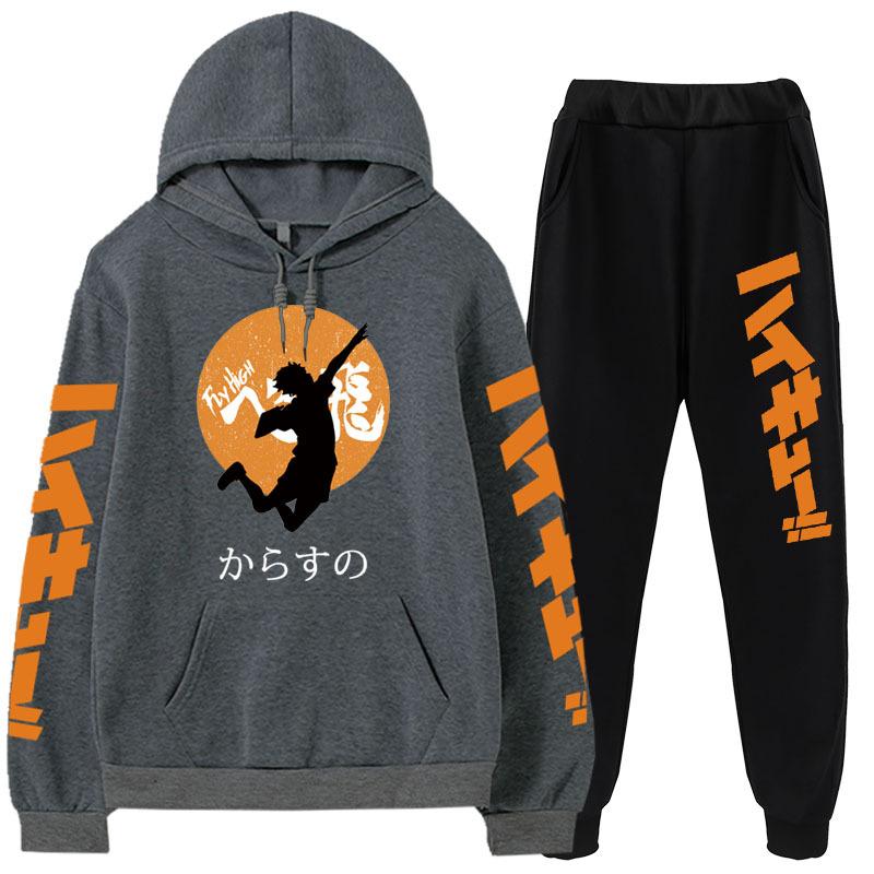 Volleyball Boy Hoodies Pants Sets Anime Suit Sweatshirt Streetwear Men Women Pullover Suit Tracksuit Sportwear Spring Autumn