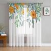 Plants Flowers Watercolor Orange Green Sheer Window Curtain Tulle Curtains for Livingroom Bedroom Hotel Home Decor Voile Drapes