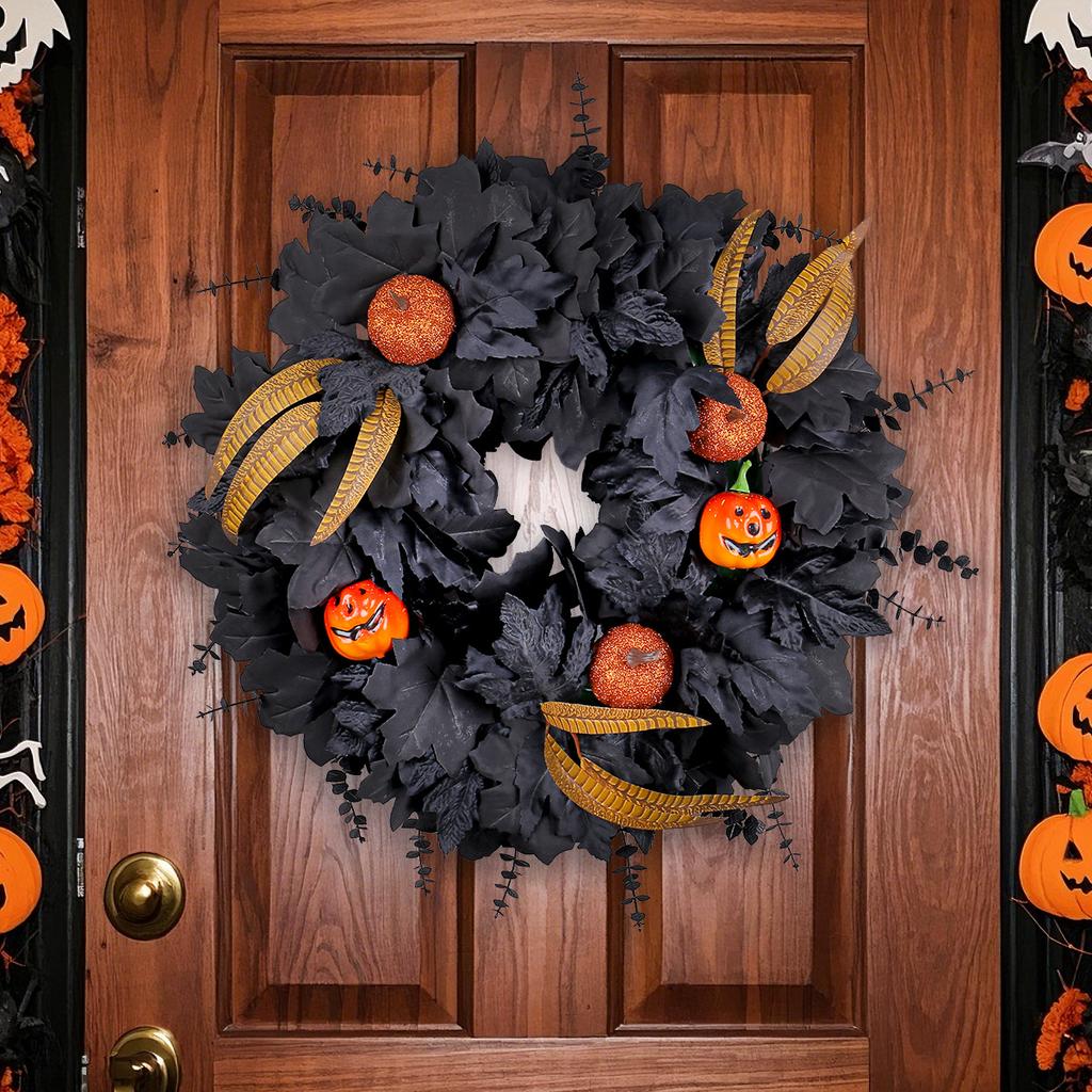 Halloween Decorations, Black Maple Leaves, Withered Branches Flower Garlands, Door Hanging Ornaments, Ghost Festival, Party Simulation Ornaments