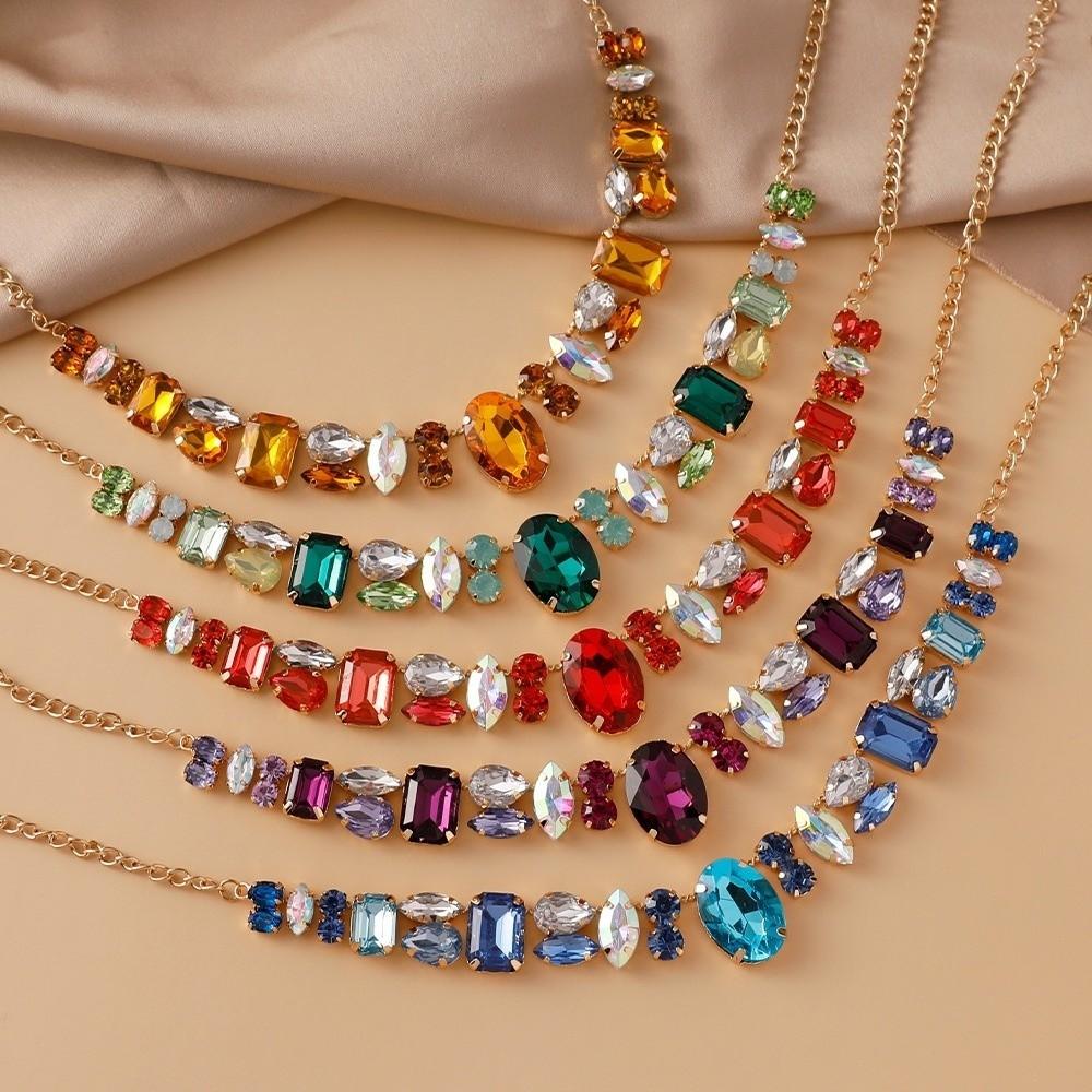 Adjustable Charm Rhinestone Necklace Light Luxury Crystal Vintage Chunky Necklace Decoration Exaggerated Necklace Vacation