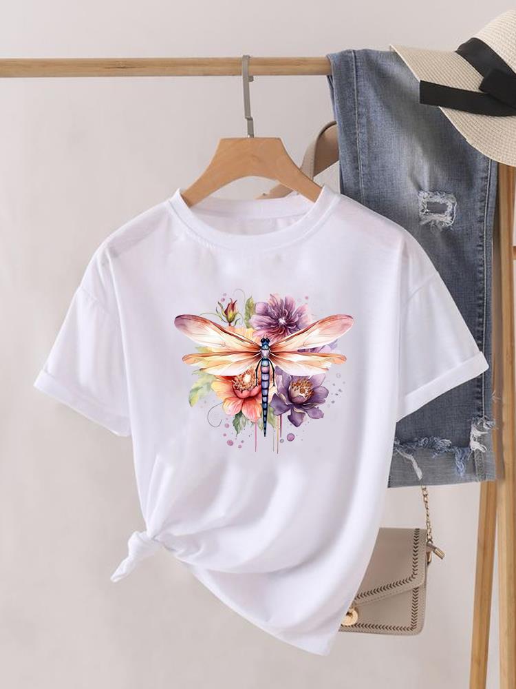(Азиатский размер) Футболка женская одежда повседневная акварель цветочная тенденция короткий рукав футболка модный принт женская женская графическая футболка