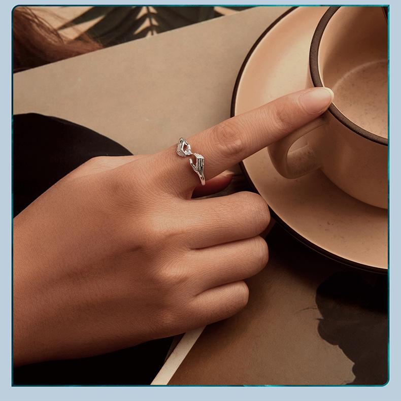 925 Sterling Silver Open Love Passing Ring Female, Simple Modern Fashion Design Amazon