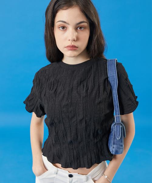 KOLEAT Summer Cooling Marmont Crop Plain Short Sleeve T-Shirt [Black]