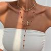 Rhinestone Metal Stacked Necklace Y2K Zinc Zinc Alloy Neck Pendant Beads Stacked Collarbone Chain  Women