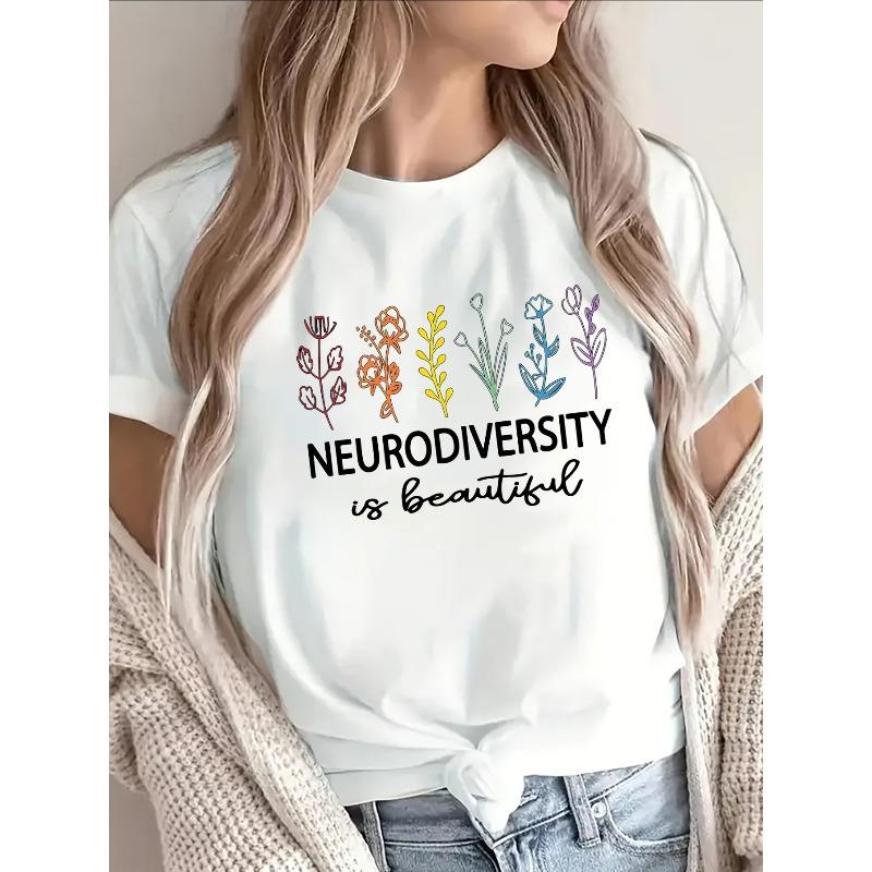Lightweight And Comfy T-Shirt Featuring a Beautiful Neurodiversity Design with a Vibrant Floral Print, Ideal for Everyday Use at Home,