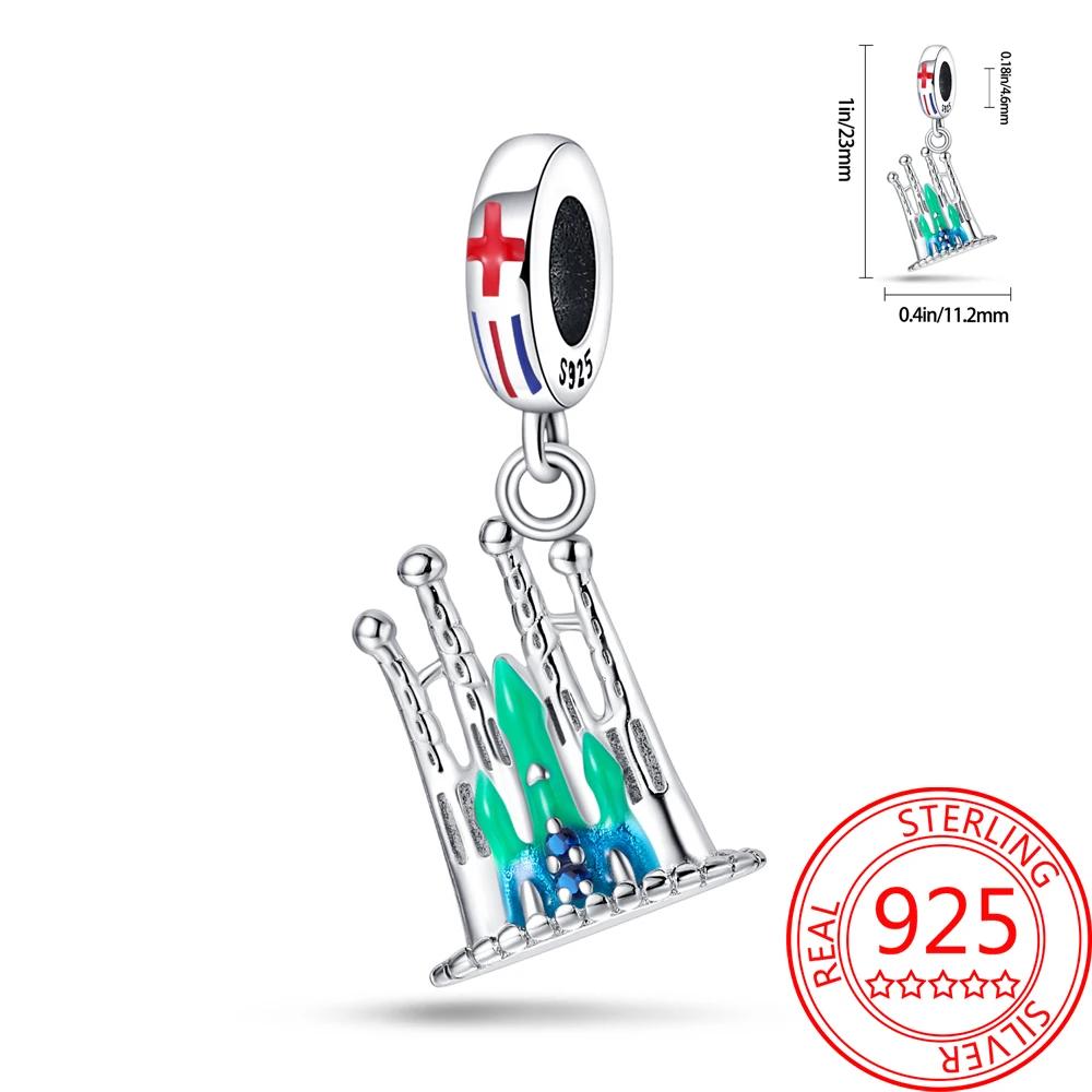 Creative 925 Silver Eiffel Tower Gold Heart Double Charm Fit DlY Bracelet Necklaces Women's Dating Jewelry Accessories