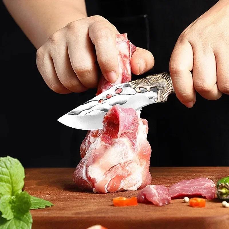 Кухонные ножи ручной работы, нож для разделки овощей, мяса, костей, фруктов, портативный нож для чистки с ножнами, ручка из цельного дерева