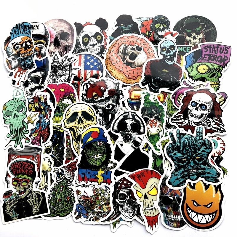 50 PCS Suitcases Mixed Horror Stickers Skateboard Bike Decals Horror Cool Waterproof Stickers