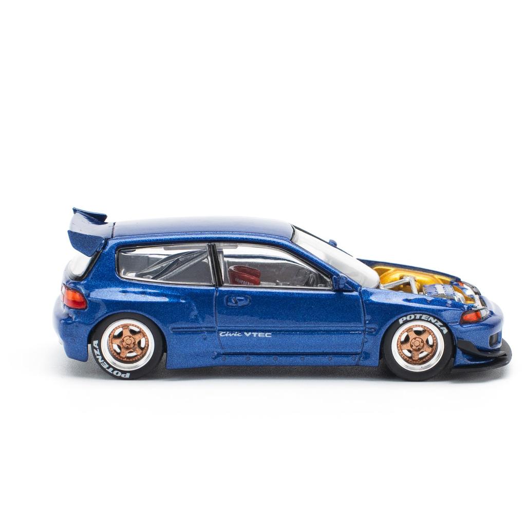 POP RACE Pandem Civic EG6 Metallic Blue Open Bonnet Finished Model PR640174 1/64