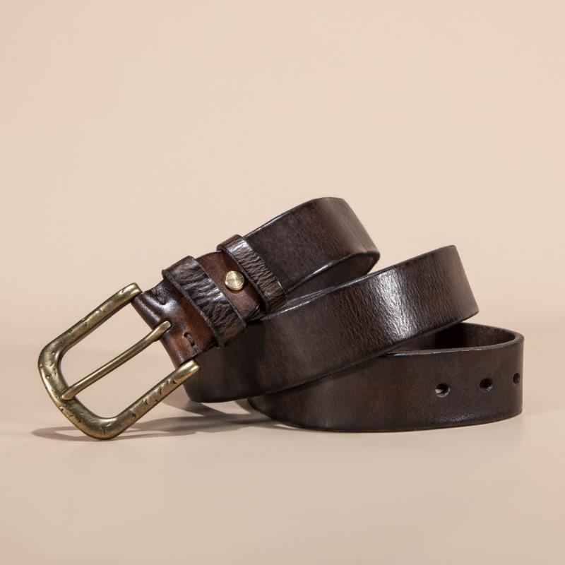 Новый мужской ремень из кожи первого слоя с пряжкой, модный ремень из коровьей кожи первого слоя в стиле ретро