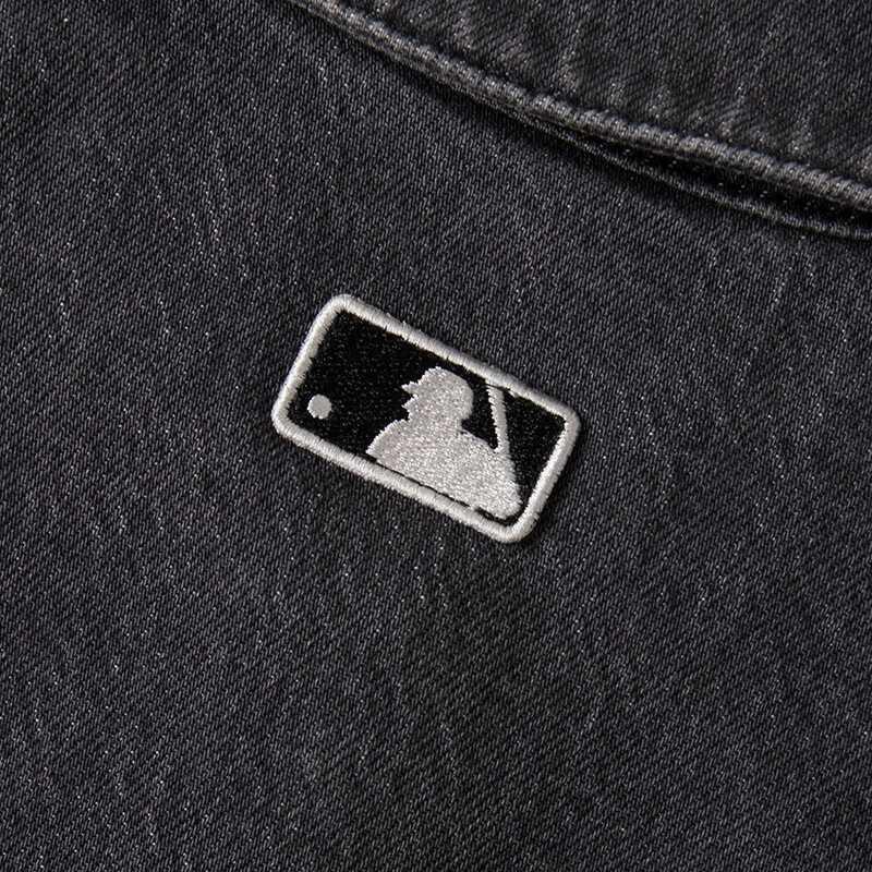 MLB Удобная и стильная однобортная джинсовая куртка с длинным рукавом для мужчин, куртки, угольно-серый 3ADRV0144