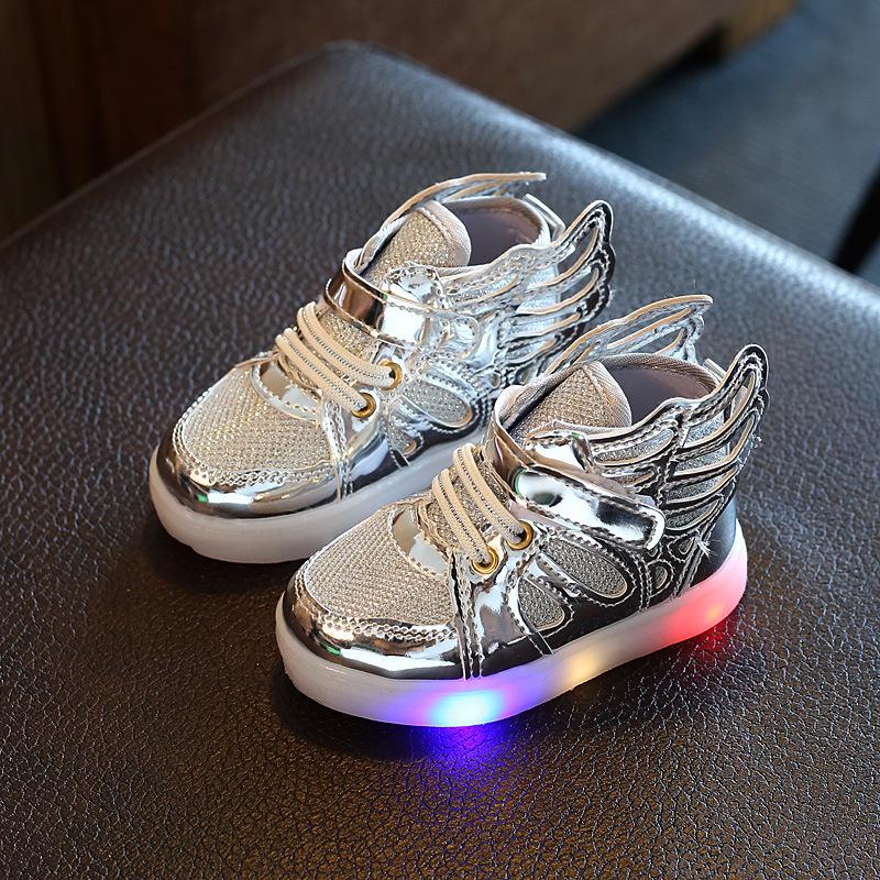 Children's New Spring Autumn LED Luminous Flashing Shoes Wing Children's Shoes Treasure Shoes Boys Girls' Casual Sports Shoes