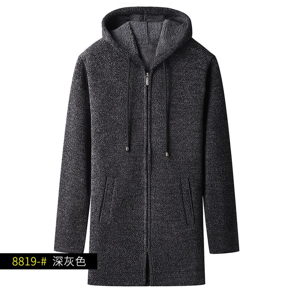 Новый тип мужского свитера средней длины с капюшоном, тренч большого размера, модная повседневная вязаная куртка на молнии