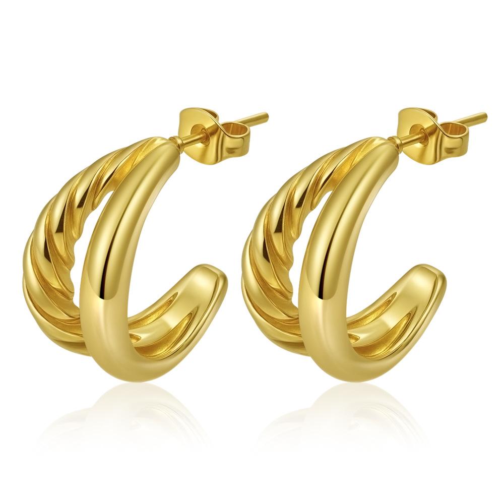 Direct supply multi-layer stainless steel earrings, European and American retro high-end 18K earrings, women's atmospheric earrings