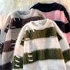 Pullover Stripe Design Sense Round Neck Sweater Women Korean Minority Soft Glutinous Lazy Knitted Top Long Sleeve Sweater Female