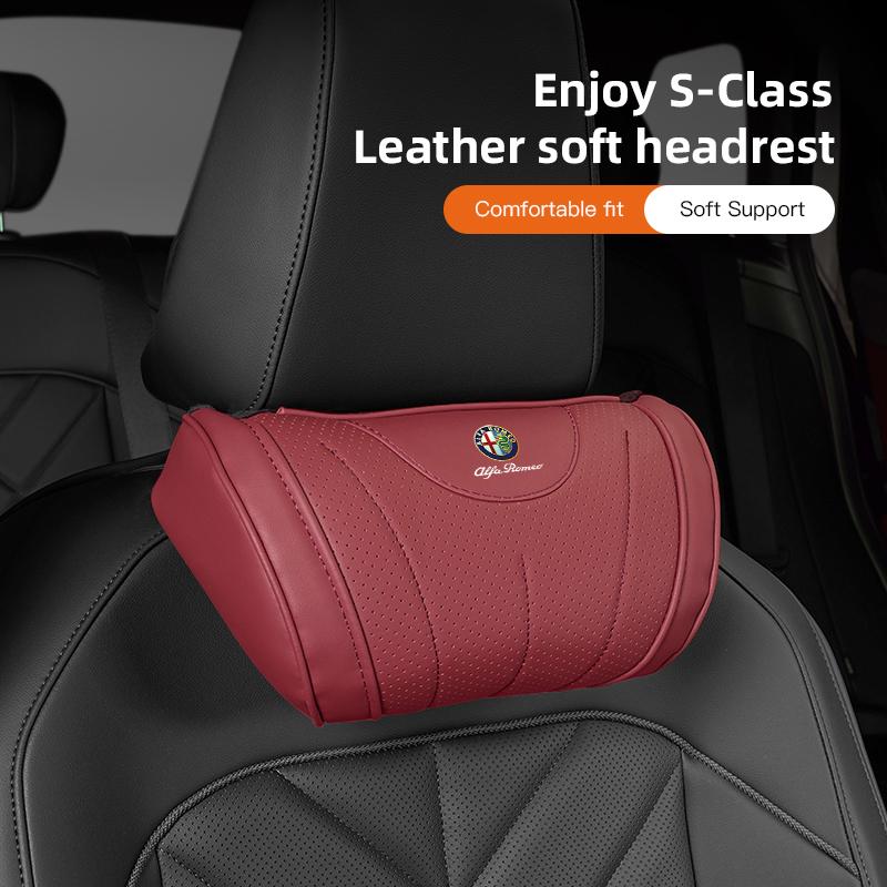 For Alfa Romeo High-end Leather Car Seat Headrest Memory Foam Comfort Neck Pillow For Alfa Romeo 4C 159 166 Spider Giulia Giulie
