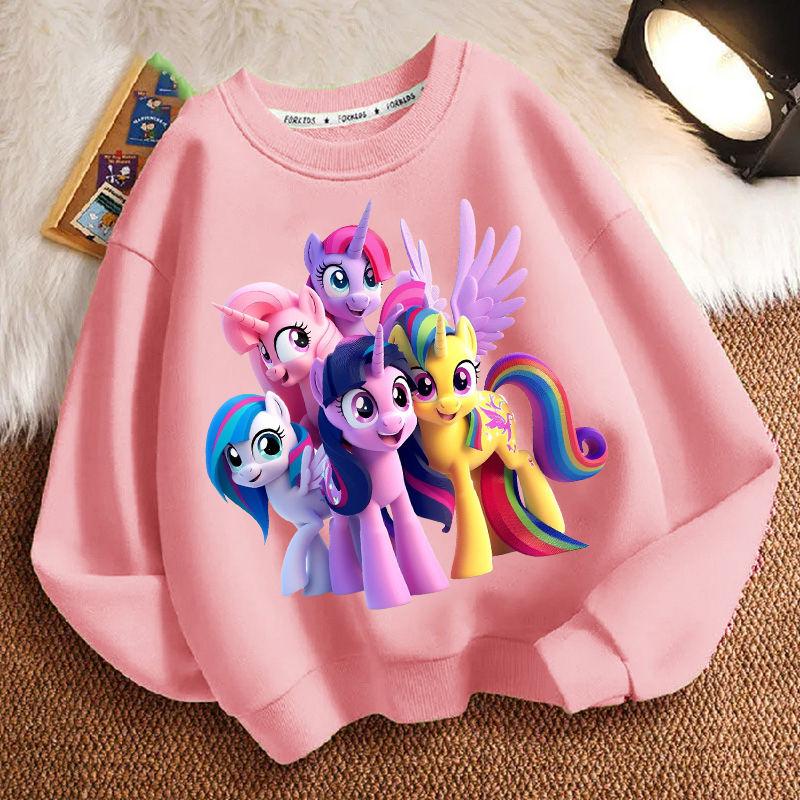 Милое худи с круглым вырезом и принтом маленькой лошадки для детей, повседневный топ с длинным рукавом для мальчиков и девочек на весну и осень