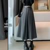 Women's High-Waist Gray Wool A-Line Skirt - Autumn/Winter Pleated, Elegant Slim-Fit.