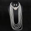 Multi-Layer Exaggerated Diamond-Encrusted Flower Pearl Necklace Earrings Set Women'S Long Sweater Chain