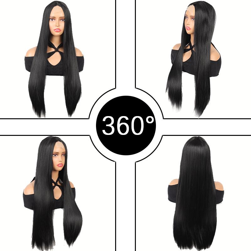 Длинный прямой парик в кружевном стиле, длинный прямой парик, парик из термостойкого волокна, женский парик, простой и удобный