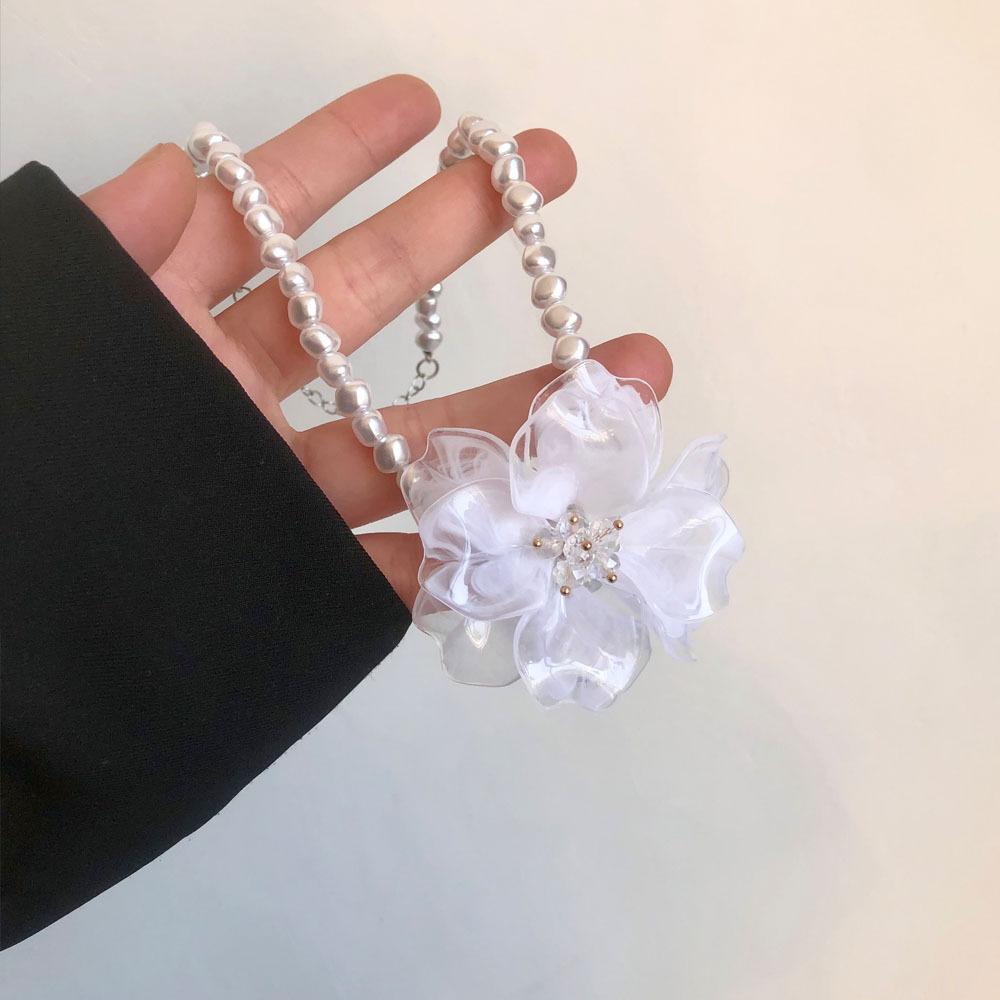 French Elegant Girlish Temperament Camellia Necklace & Earrings, Super Fairy Sweet Delicate Flower Pearl Personalized Accessories