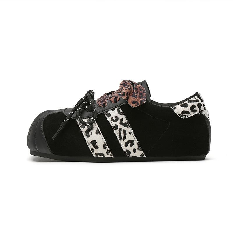 2025 повседневные четырехсезонные увеличивающие рост ретро леопардовый принт новые замшевые с круглым носком уродливые милые контрастные цвета спортивная женская обувь