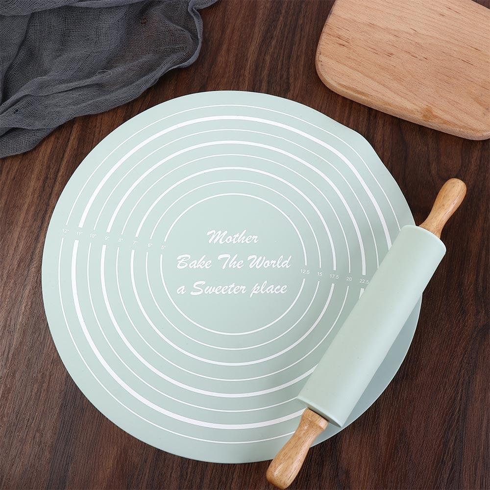 2 Pcs/set Silicone Rolling Pin Kit with Scale Kneading Pad Rolling Pin Pastry Mat Set Pizza