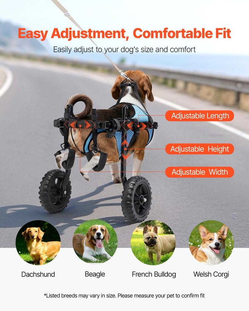 Dog Wheelchair for Back Legs, Adjustable 2 Wheels Pet Wheelchair, Lightweight Dog Cart with Shock-Absorbing Wheels, Mobility Support Wheel Chair for