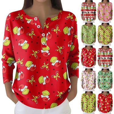 Женская мода Топ с длинным рукавом и рождественским принтом в виде снежинок Элегантный повседневный топ