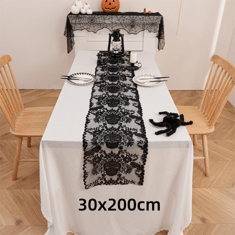 Soft Halloween Table Runner Cobweb Skull Table Runner Rectangle Tablecloth Halloween Decoration