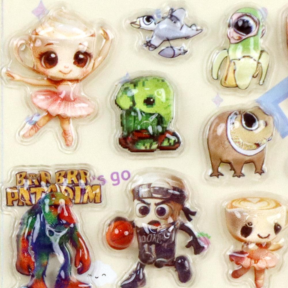 Creative Tung Tung Tung Sahur 3D Puffy Bubble Stickers Italian Brainrot Abstract Animal Cartoon Decals Decoration Toy Xmas Gift