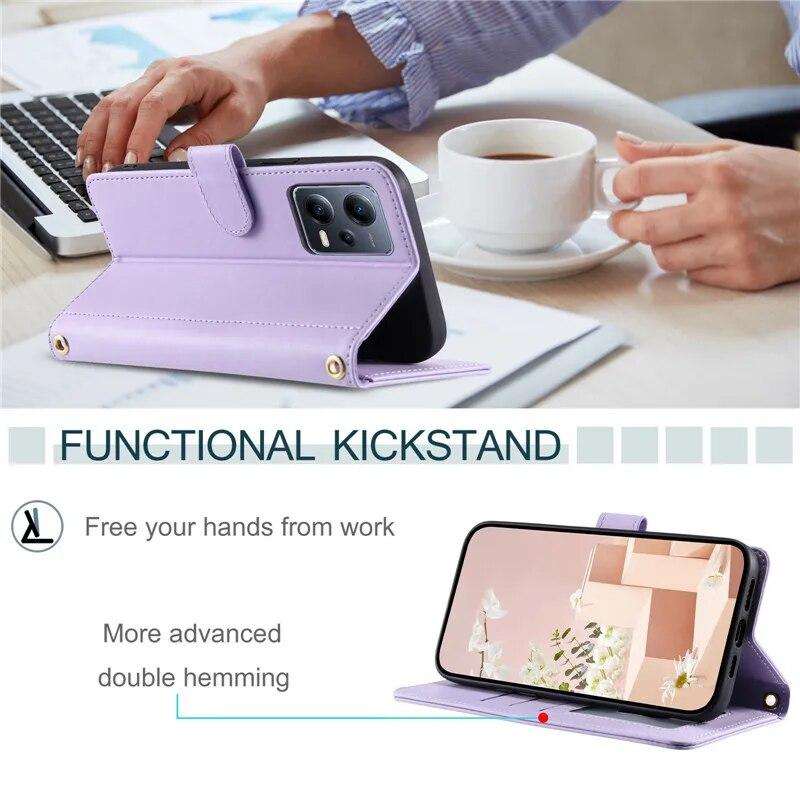 Кожаный чехол-бумажник с ремешком для телефона для карточек для XiaoMi 13T 12T 11T POCO F5 X5 X3 RedMi 13C Note 13 Pro Plus 12 11 10 для Google Pixel 8A Pro 7A откидная крышка