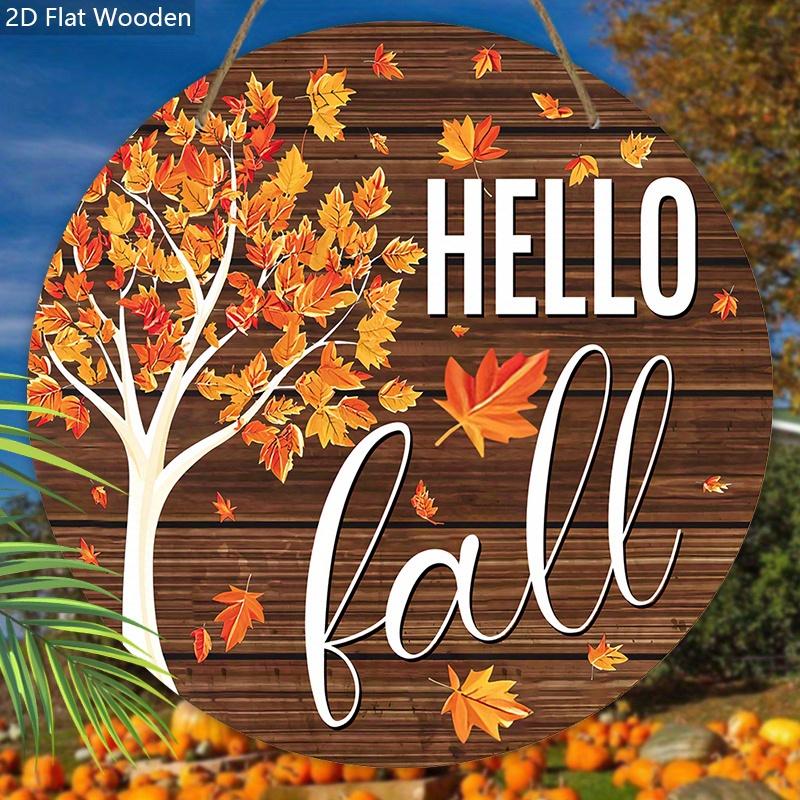 2D Flat Autumn Harvest Wooden Sign, Unique Hello Fall Decorative Plaque with Thanksgiving Theme, Ideal for Outdoor, Indoor, Home Decor