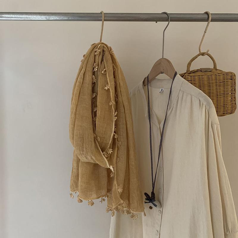 New Artistic Style Texture Pendant Cotton and Hemp Scarf Winter Warm Shawl Neck