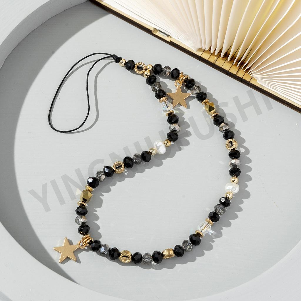 2025 New Fashion Cute Acrylic Beaded Mobile Phone Chain Star Pendant Telephone Strap Lanyard Cellphone Hanging Rope for Women