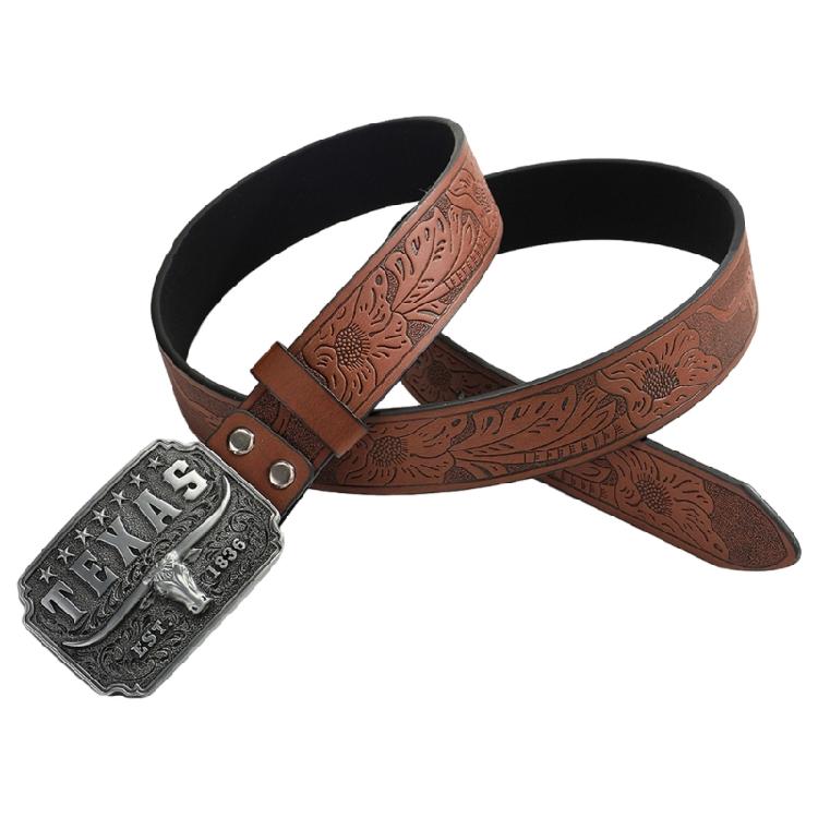 Мужской ремень в западном стиле Ковбойский пояс с серебряной деталью в виде головы быка для законодателей мод и ценителей стиля